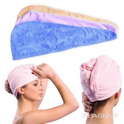 Полотенце-тюрбан для сушки волос, голубое - MAKEUP