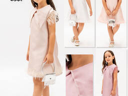 Нарядное платье с сумкой и камушками из ткани микадо