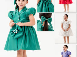 Платье сатин с рукавами фонариками с заколкой и аксессуаром сумки